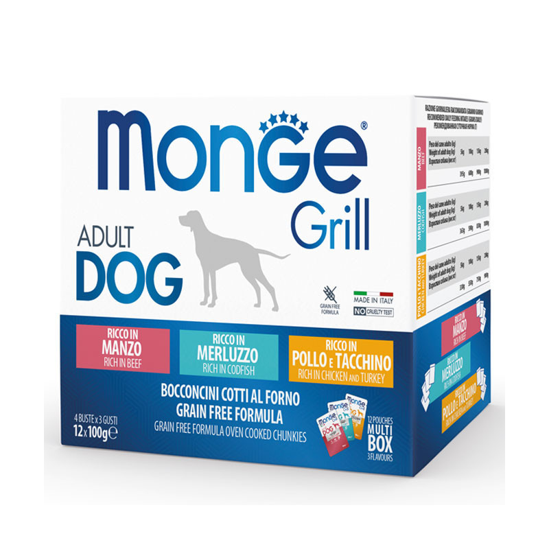 Monge Grill Multipack konserveeritud toidu komplekt koertele veiseliha, tursa ja linnulihaga-Bosse.ee