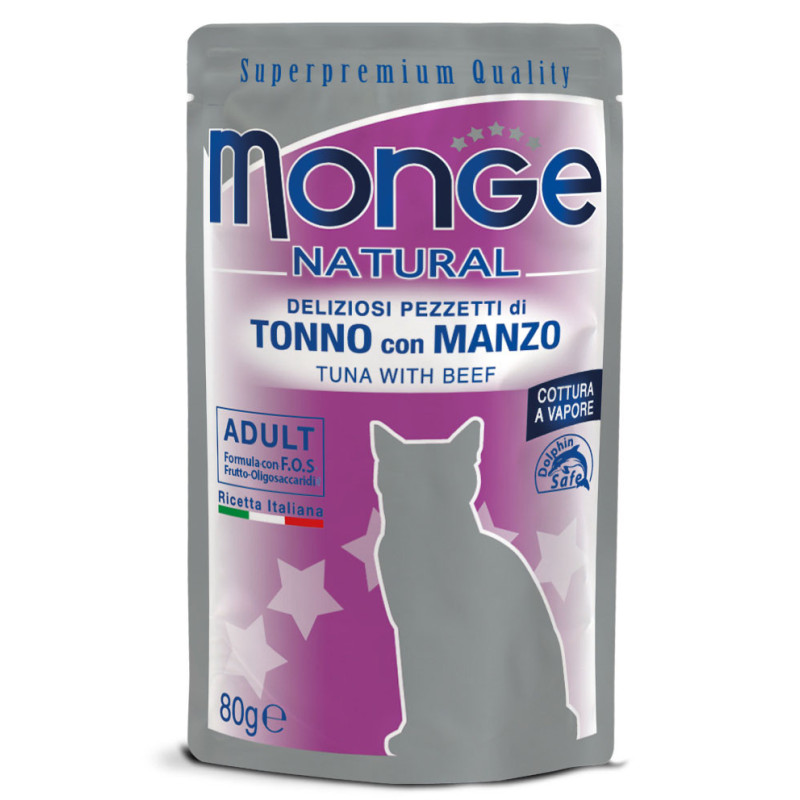 Monge Natural Pouches konservid tuunikala ja veiselihaga kassidele - bosse.ee
