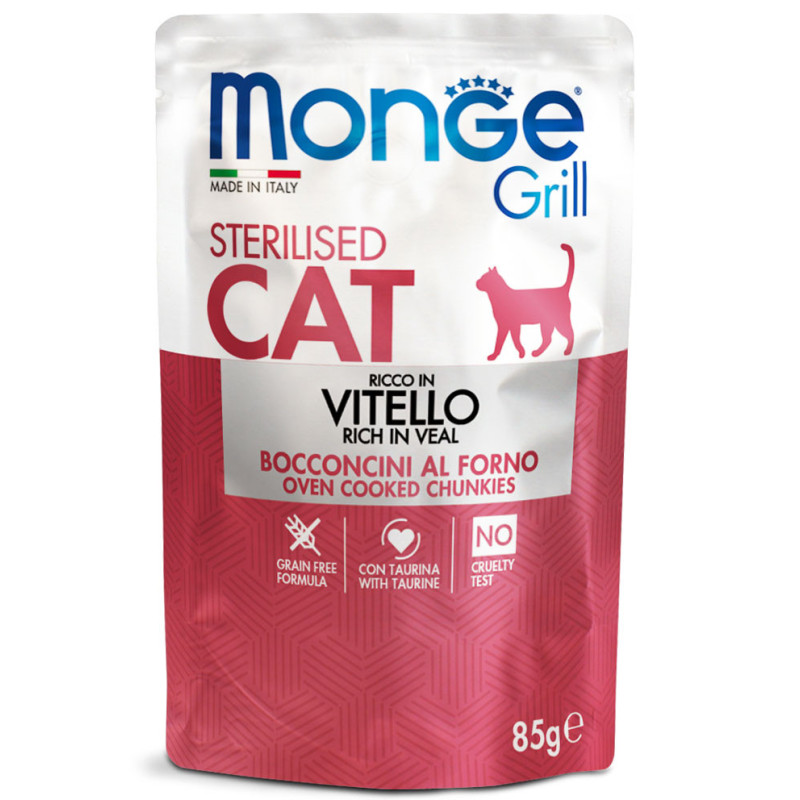 Monge Grill Cat Pouches vasikaliha konservid steriliseeritud kassidele - bosse.ee