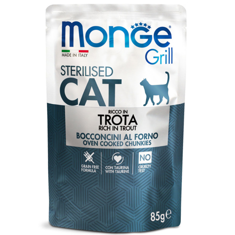 Monge Grill Cat Pouches forelliga konservid steriliseeritud kassidele - bosse.ee
