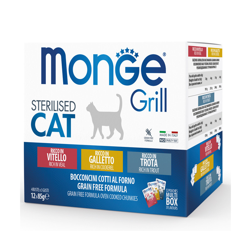 Monge Grill Multipack konservide komplekt kuke, vasikaliha ja forelliga steriliseeritud kassidele - Bosse.ee