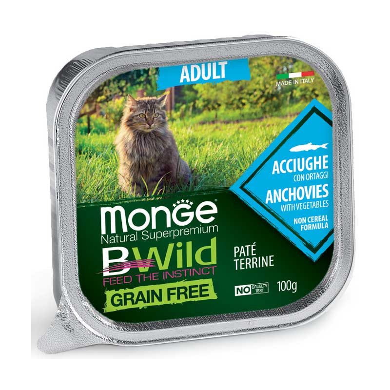 Monge BWild Adult pastett anšooviste ja köögiviljadega kassidele-Bosse.ee