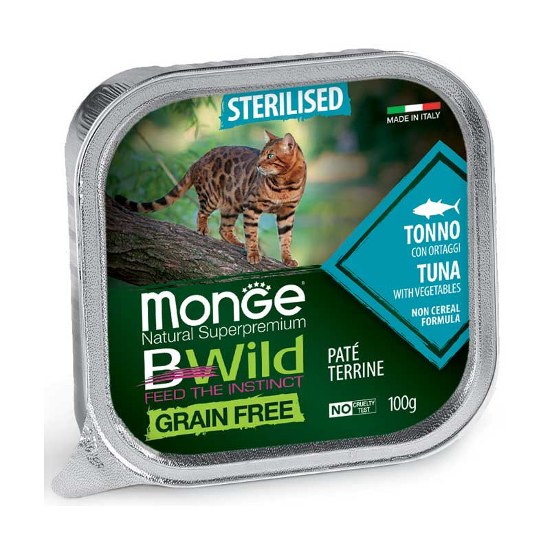 Monge BWild Sterilised pasteet tuunikala ja köögiviljadega steriliseeritud kassidele - Bosse.ee