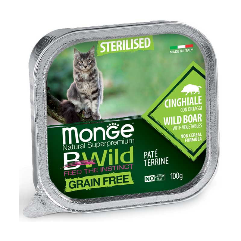 Monge BWild Steriliseeritud kassidele mõeldud metssiga ja köögiviljadega pasteet-Bosse.ee