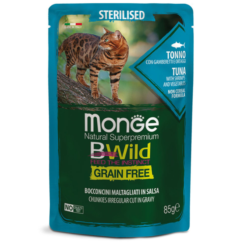 Monge BWild Sterilised konserv tuunikala, krevettide ja köögiviljadega steriliseeritud kassidele - bosse.ee