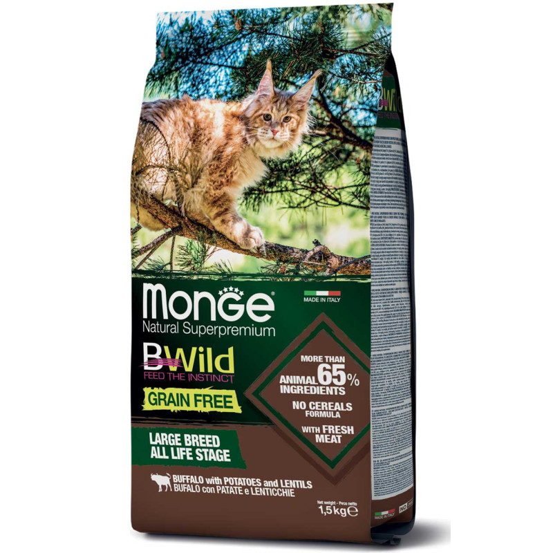 Monge BWild All Large Breeds teraviljavaba kuivtoit kassidele, sisaldab pühvliliha-Bosse.ee