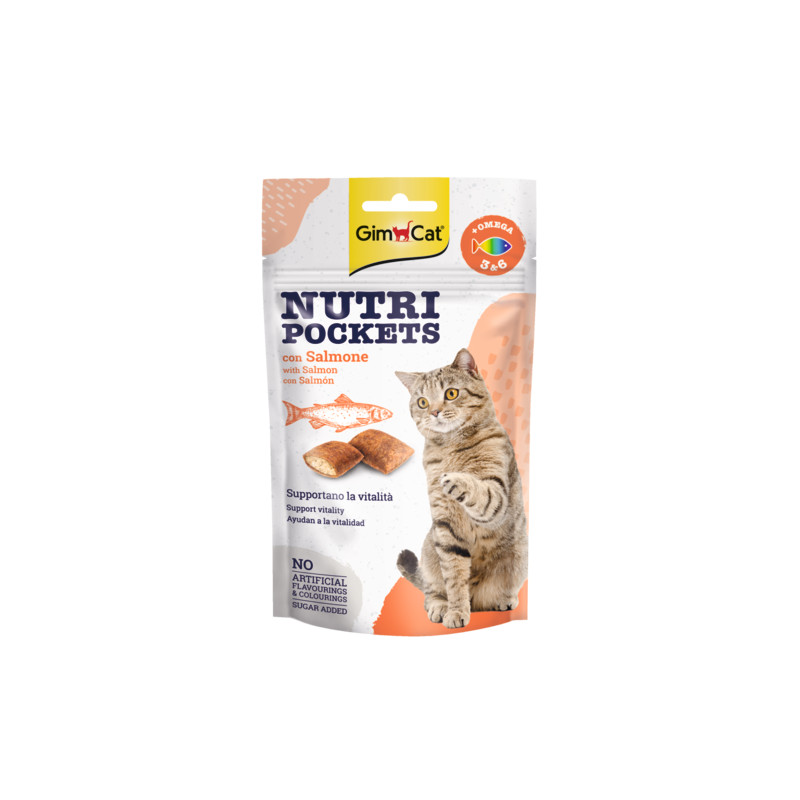 GimCat Nutri Pockets with Salmon and Omega 3&6 maiuspalad kassidele - Bosse.ee