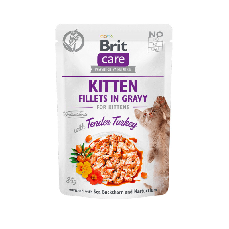 Brit Care Kitten Fillets in Gravy Turkey kalkunikonserv kassipoegadele - Bosse.ee