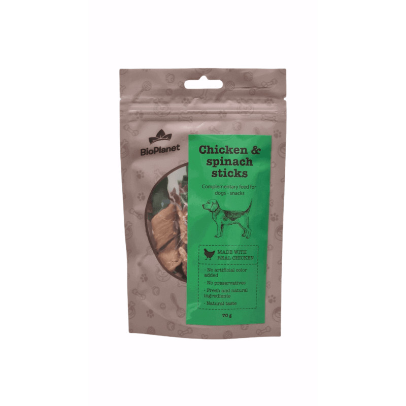 BioPlanet Chicken & Spinach Sticks maiuspalad koertele - Bosse.ee