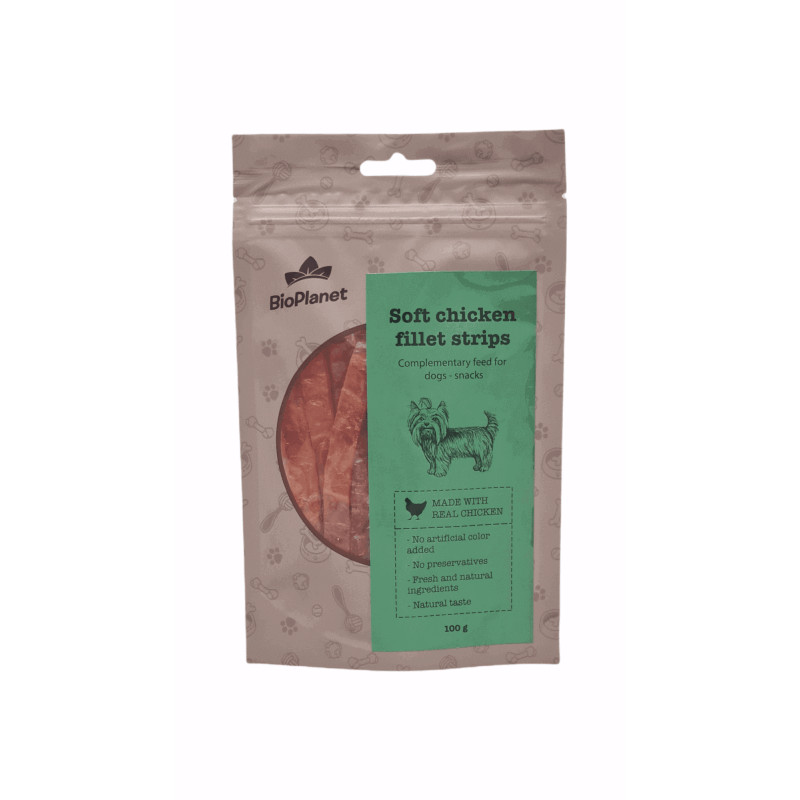 BioPlanet Soft Chicken Fillet Strips maiuspalad koertele - Bosse.ee