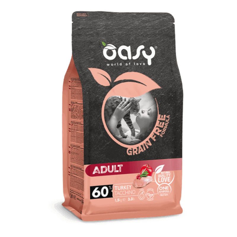 Oasy Grain Free Adult Cat Turkey teraviljavaba kuivtoit kassidele - Bosse.ee