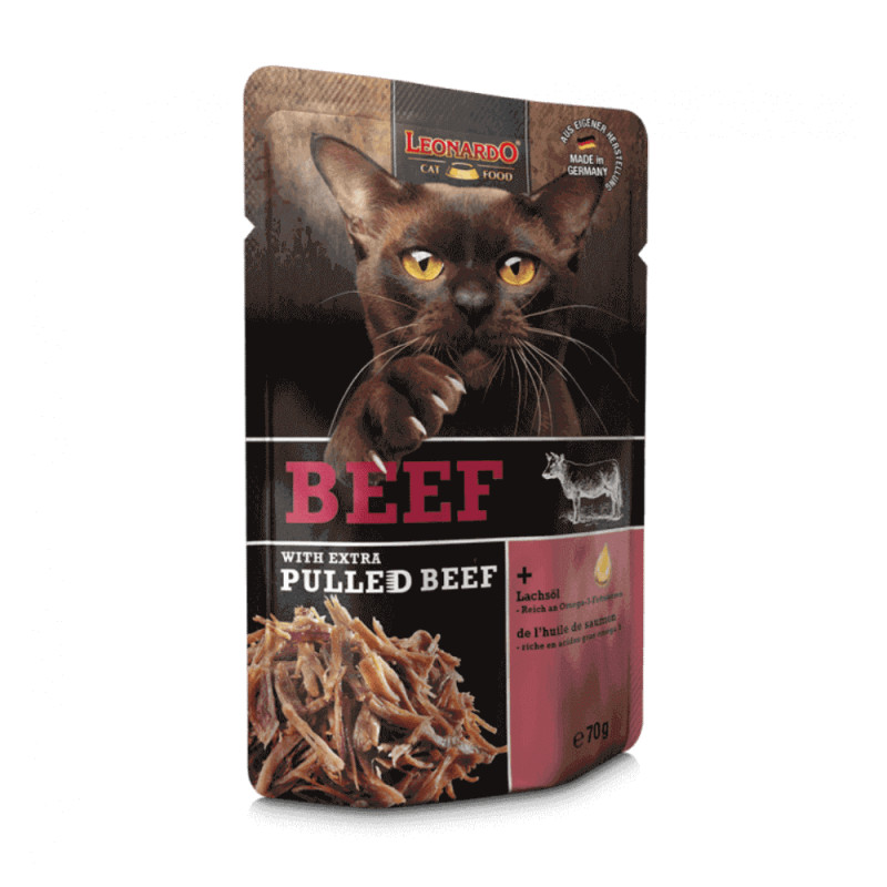 Leonardo Pulled Beef konserv veise ja rebitud veiselihaga kassidele - Bosse.ee