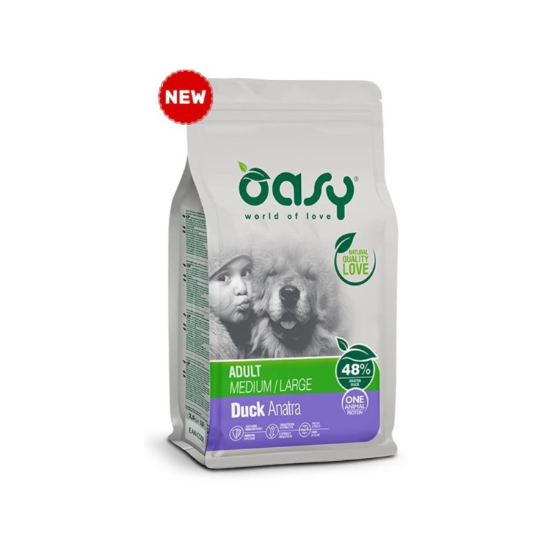 Oasy Adult Medium & Large Duck kuivtoit pardiga koertele - bosse.ee
