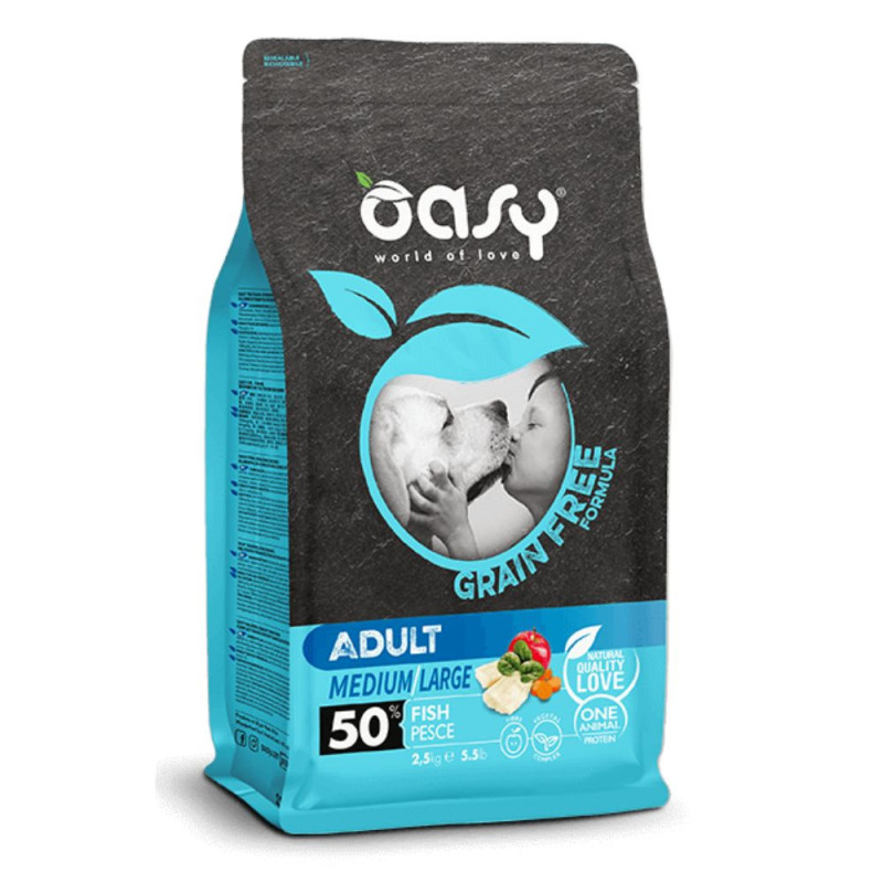 Oasy Grain Free Adult Medium & Large Fish teraviljavaba kalaga kuivtoit koertele - Bosse.ee