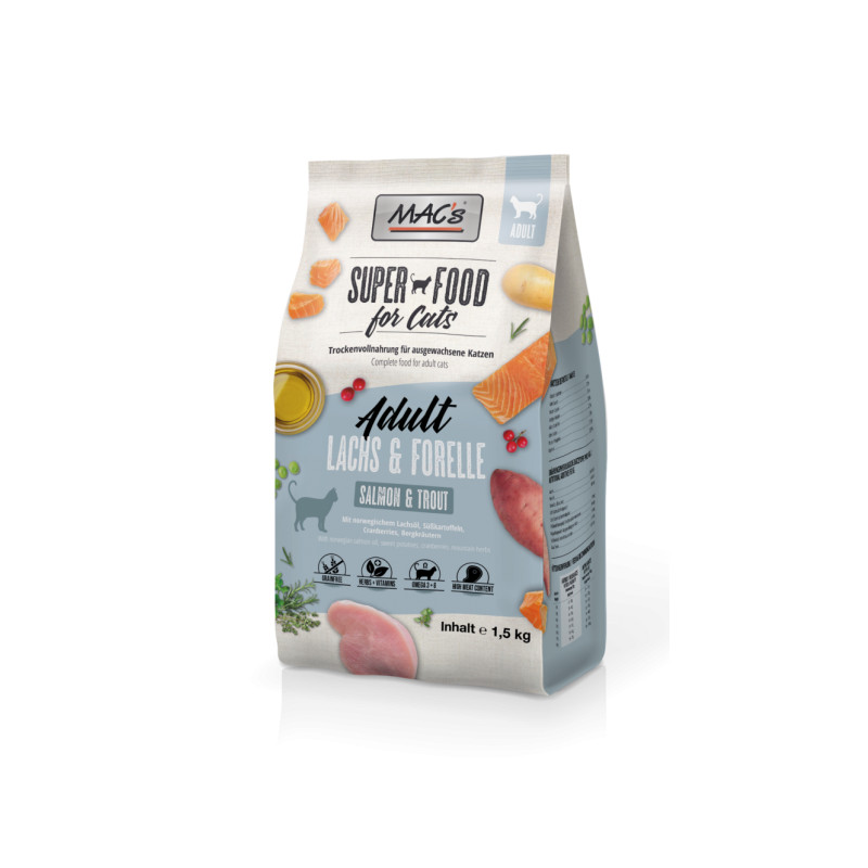 Mac`s Cat Dry Adult kuivsööt lõhe ja forelliga kassidele - Pet24-st.