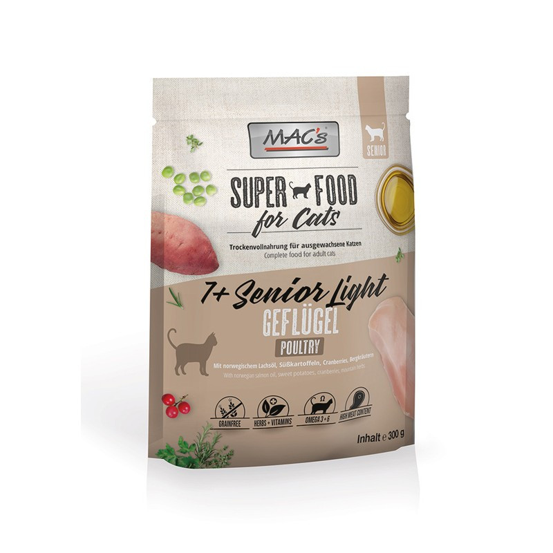 Mac`s Cat Dry 7+ Senior Light kuivsööt linnulihaga vanematele kassidele - Bosse.ee