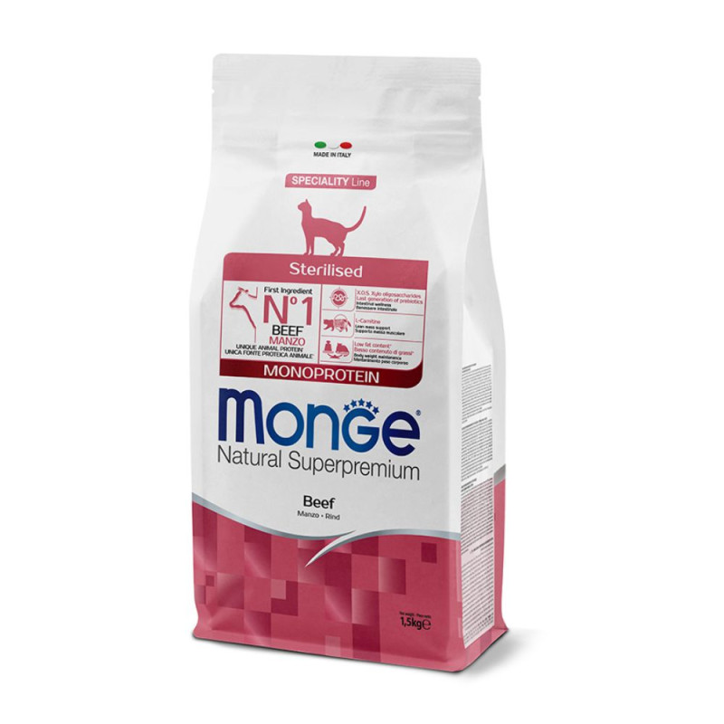 Monge Adult Sterilized Monoprotein kuivtoit veiselihaga kassidele-Bosse.ee