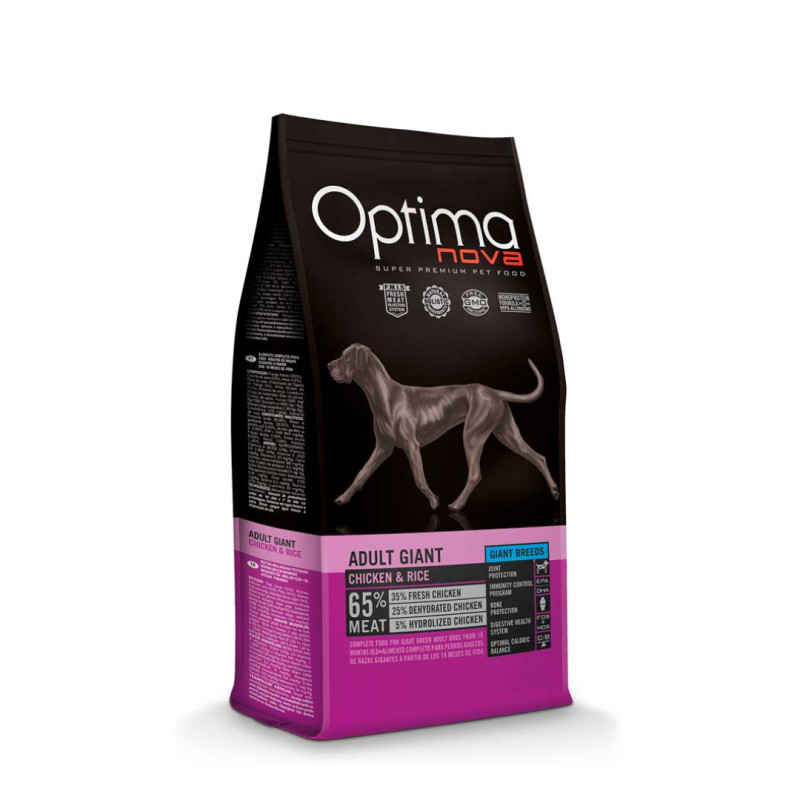 Optimanova Giant Breed kuivtoit suurele koerale kana&riis 12kg