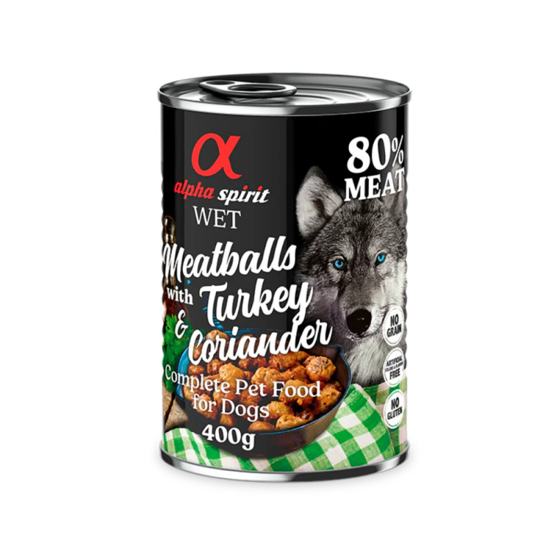 Alpha Spirit konserv koertele lihapallid kalkun&amp,koriander 400g