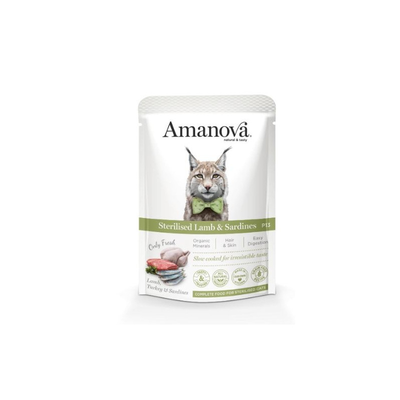 Amanova täissööt steriliseeritud kassile lammas &amp, sardiinid 85g