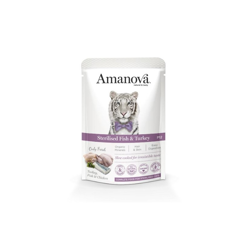 Amanova täissööt steriliseeritud kassile kala &amp, kalkun 85g