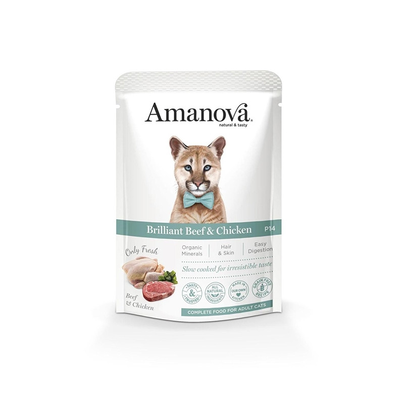 Amanova Brill täissööt täiskasvanud kassile veis &amp, kana 85g