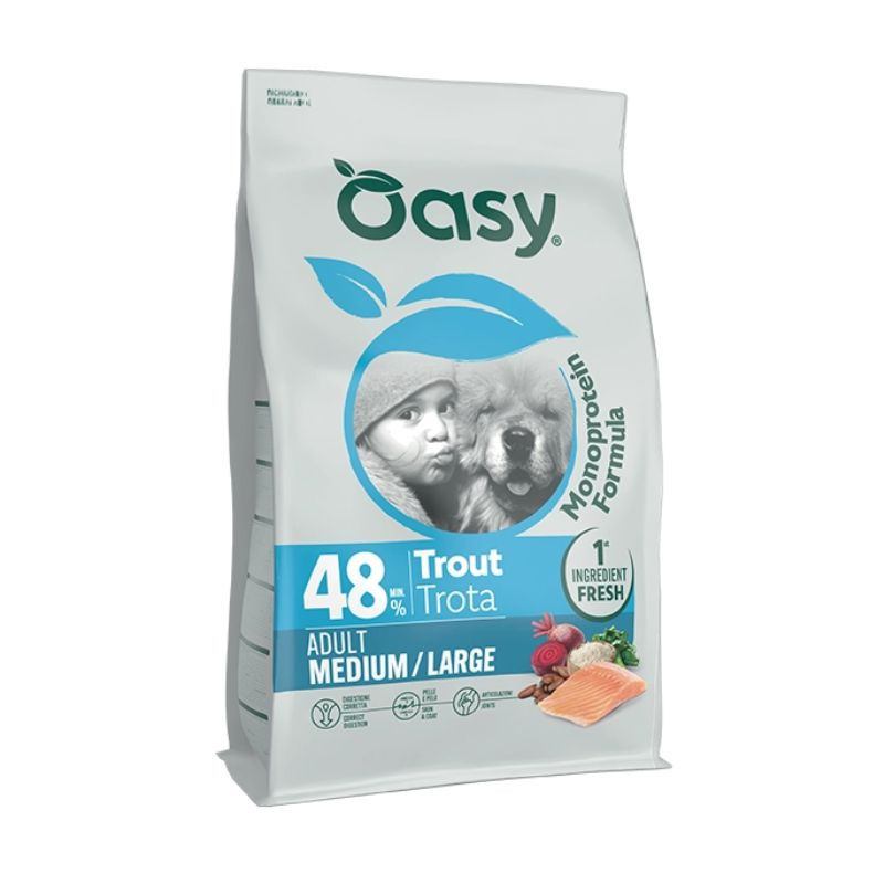 Oasy Monoprotein Adult Medium/Large kuivtoit forrelliga keskmist ja suurt tõugu koertele