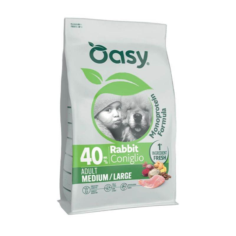 Oasy Monoprotein Adult Medium/Large kuivtoit küülikulihaga keskmistele ja suurtele koertele
